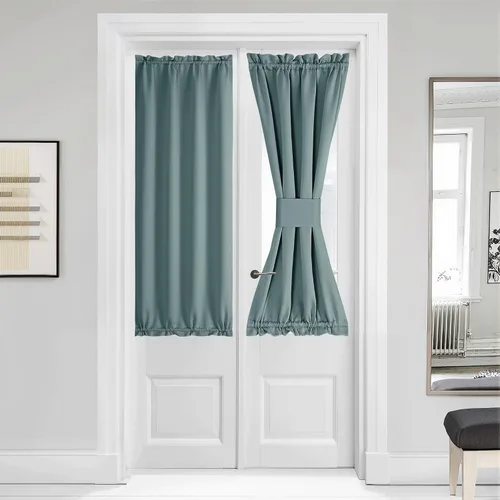 Miniatura 177 de NICETOWN Cortinas opacas unicolor con aislamiento térmico para puerta francesa, granja, oscurecimiento de habitación, puertas y ventanas de Marrón