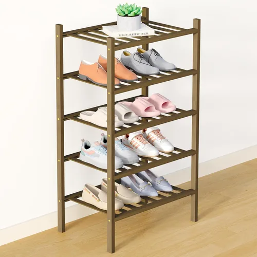 Miniatura 91 de Smiry Zapatero de bambú para clóset, organizador de zapatos apilable de 4 niveles largo de madera, estante de almacenamiento de zapatos Negro