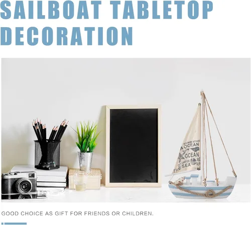 Miniatura 3 de Modelo de velero de madera, mini LED náutico, conchas náuticas, estatuilla de barco de vela de madera, decoración para el hogar, escritorio