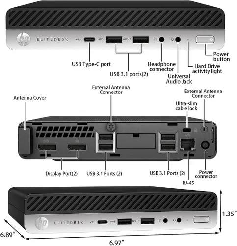 Miniatura 7 de HP Micro PC EliteDesk 800 G4 Windows 11 Tiny Desktop, i5 Hexa-Core Mini Business Computers 16GB Ram 256GB NVMe M.2 SSD, WiFi, BT, HDMI, DP, USB-C