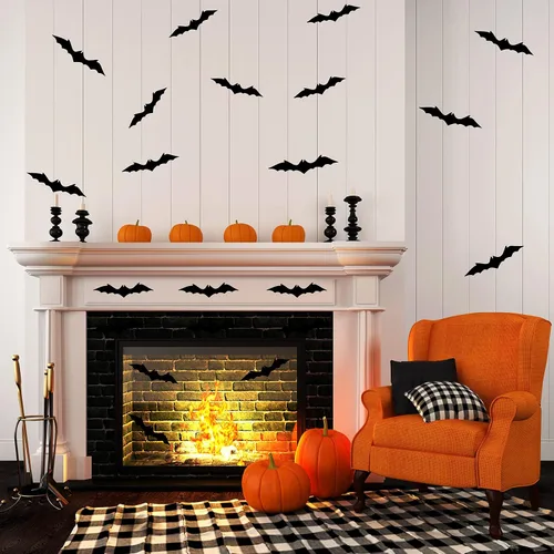 Miniatura 6 de Nuanchu 30 calcomanías antideslizantes de murciélago negro para bañera, calcomanías antideslizantes para peldaños de baño de terror, apliques