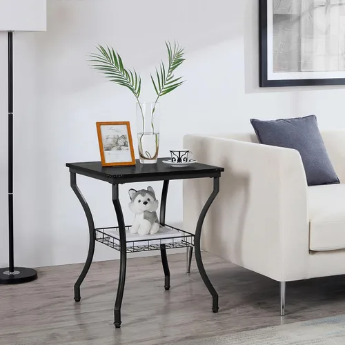 Miniatura 5 de Juego de 3 mesas de sala de estar VECELO, mesa de centro y mesas de rincón con estantes de almacenamiento abiertos para apartamento, oficina en Negro