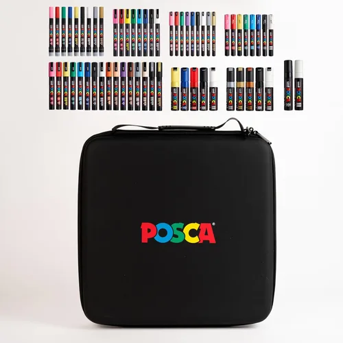 Posca Exclusivo juego de 62 marcadores de pintura acrílica con estuche, ideal para niños y adultos, para decoraciones de colorear, lienzo, vidrio o