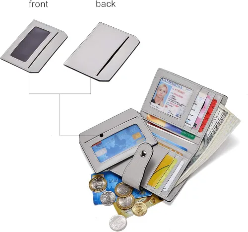 Miniatura 2 de BOSTANTEN - Billetera de cuero para mujer con bloqueo RFID pequeña con cremallera de bolsillo para tarjetas con ventana para documento