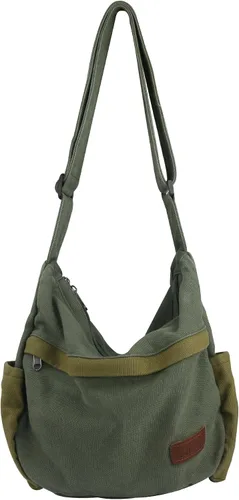 Bolso bandolera grande de lona con múltiples bolsillos para hombres y mujeres, bolso cruzado de hombro para laptop 2 - Verde
