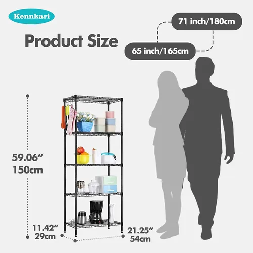 Miniatura 3 de Estante organizador de estante de metal ajustable de 5 niveles para despensa/lavandería/baño/cocina/dormitorio, estantes de almacenamiento