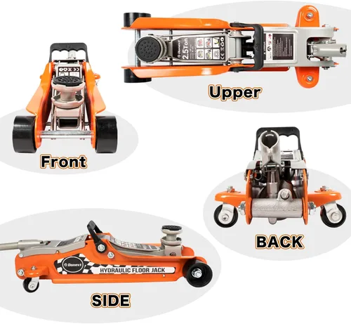 Miniatura 6 de gato de piso de perfil bajo de 2.5 toneladas para carreras, construcción de acero de alta resistencia, rango de elevación 8.51 cm-36 cm