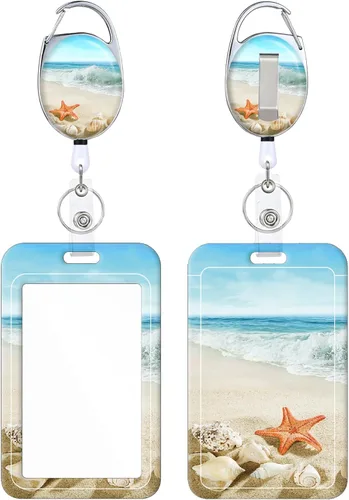 Miniatura 17 de Portainsignia Retráctil, Carrete de Insignia con Clip para Cinturón de Patrón Estampado Lindo con Llavero, Protector de Tarjeta de Identificación