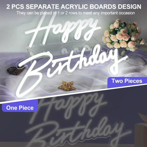 Miniatura 4 de Letrero de neón de gran tamaño con texto en inglés «Happy Birthday», 2 unidades, letrero luminoso de feliz cumpleaños de 12 V con interruptor