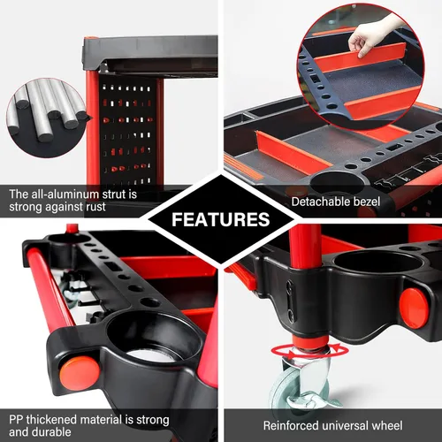 Miniatura 3 de Carrito de Detallado de Automóviles con Ruedas – Organizador Utilitario Móvil Resistente de 3 Niveles para Lavado de Autos y Reparaciones
