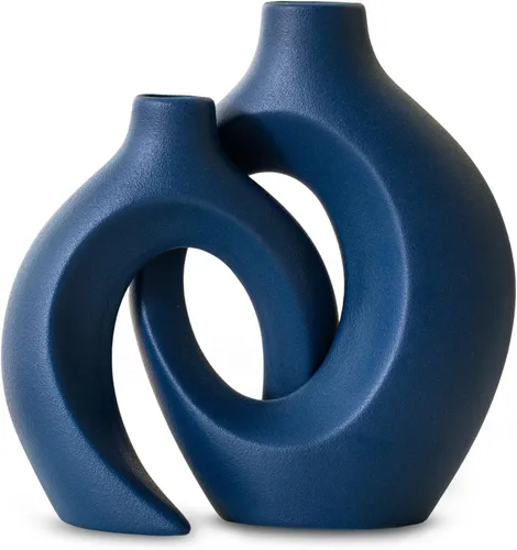 Miniatura 11 de Levvohd Juego de 2 Jarrones de Cerámica Negra XL para Decoración Moderna del Hogar, Jarrones Redondos Neutros Boho Donut de Hierba de las Pampas