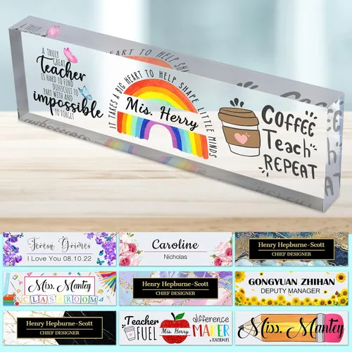 Miniatura 33 de Placa de nombre de escritorio personalizada para profesores, placa de nombre para escritorios, placa de escritorio de vidrio acrílico transparente