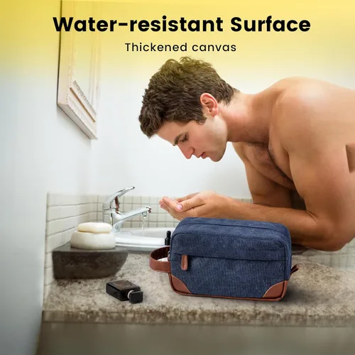 Miniatura 5 de Vorspack Neceser de viaje – Neceser colgante para hombre, resistente al agua, bolsa de afeitar de lona para viajes, Azul marino, M, Classic
