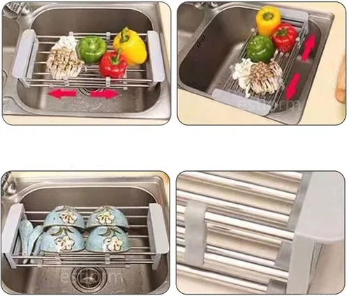 Miniatura 4 de Kitchen Strainers Kitchen Dish Drying Rack,Over Sink Expandable Stainless Steel Drainer,Adjustable Vegetable Fruit Drain Basket for(Black)