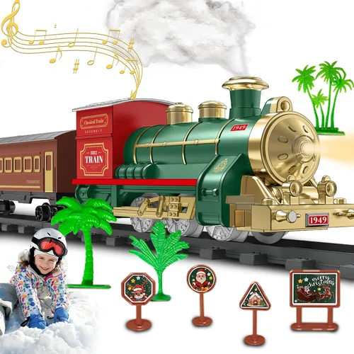 Miniatura 6 de Juego de Tren Eléctrico de Juguete para Niños, Juego de Tren de Navidad con Humo y Sonido para Debajo del Árbol Navideño, Modelos de Trenes