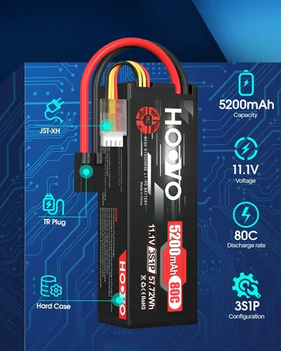 Miniatura 3 de HOOVO 3S 11.1V Lipo Battery 5200mAh 80C Estuche rígido con enchufe TR para coche RC, barco, camión, carreras, pasatiempos, FPV, modelo de carreras