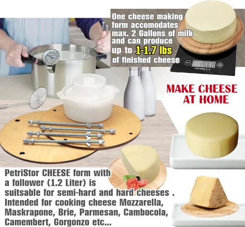 Miniatura 3 de Prensa de queso de madera de 11.2 pulgadas de diámetro y 1 forma de fabricación de queso 45 onzas Presión de hasta 50 libras incolora
