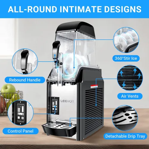 Miniatura 4 de LEEVOT Máquina comercial para granizados, máquina de bebidas congeladas de un solo tanque de acero inoxidable de 12L, máquina de granizado de alta