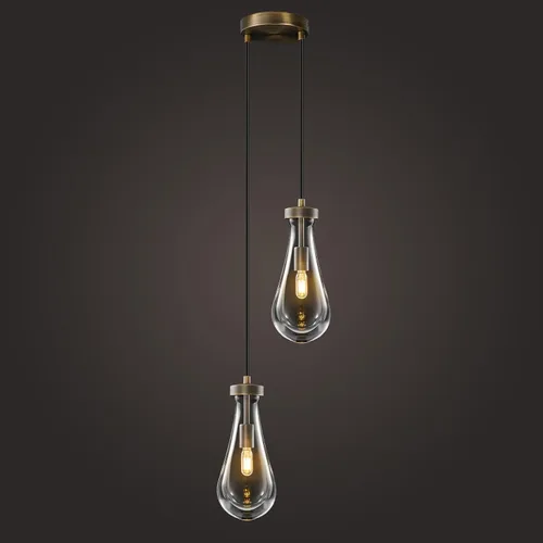 Miniatura 17 de Lámparas Colgantes de Gota de Lluvia para Isla de Cocina: Lámparas de Gota de Lluvia de Cristal de 2 Luces - Lámparas de Latón Dorado para sobre