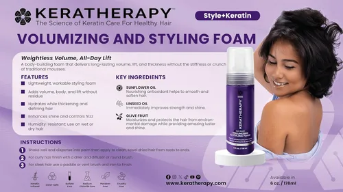 Miniatura 3 de KERATHERAPY Espuma nutritiva voluminizadora con infusión de queratina, 6 onzas líquidas, 6.0 fl oz, espuma para peinar el cabello con aceite