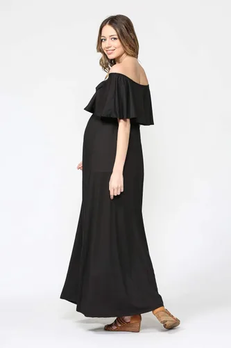 Miniatura 6 de Vestido de maternidad con hombros descubiertos, vestido largo para mujeres embarazadas, para fiestas de recién nacidos, o sesiones de fotos
