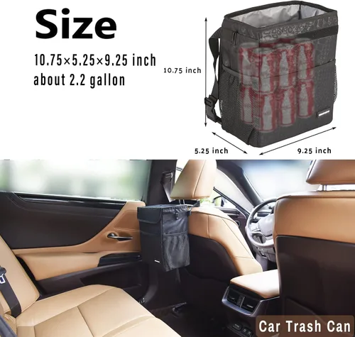 Miniatura 3 de SIBOFUEGO Bonito bote de basura para automóvil con tapa, contenedor de basura plegable multiusos para automóvil, organizador a prueba de fugas, bote