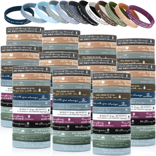 Miniatura 8 de Unittype 240 pulseras cristianas para el día de la madre, pulseras de silicona con versículos de la Biblia, pulseras de goma a granel