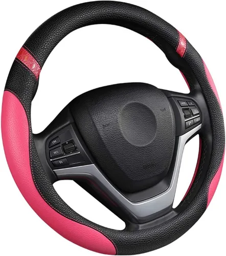 Miniatura 2 de Funda universal de cuero para volante para mujer, funda de volante para automóvil de 15 pulgadas (rosa)