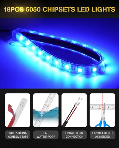 Miniatura 2 de YONGMING Tira de luces LED de 12 voltios, impermeable, azul, 12.6 pulgadas, luces LED para exteriores e interiores para carrito de golf, barco