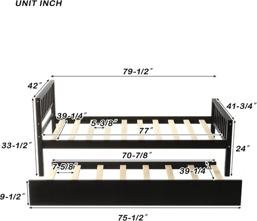 Miniatura 2 de Dolonm Cama de plataforma individual con nido, marco de cama de madera maciza con cabecero, estribo para adolescentes, niños y niñas, no necesita