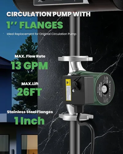 Miniatura 4 de Bomba de recirculación de agua caliente de 110 V, bomba circuladora de acero inoxidable con bridas NPT de 1 pulgada, control de 3 velocidades