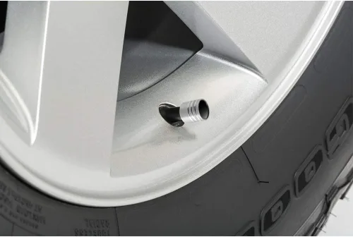 Miniatura 2 de iPick Image Tapones de vástago de válvula de neumático de aluminio de alta calidad para Cadillac Crest Logo en blanco sobre plateado, con licencia