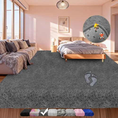 Miniatura 18 de Alfombra negra lanuda para sala de estar o dormitorio, ultra suave y esponjosa, alfombra peluda de 4 x 6 pies, alfombra de noche de felpa