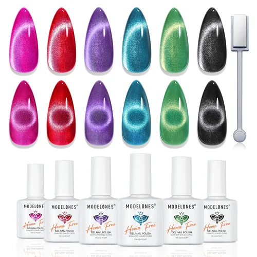 Miniatura 20 de modelones Juego de esmaltes de uñas de gel con purpurina, sin hema, 6 colores, Chameleon Aurora Shimmer Glitter Kit de esmalte de gel azul, verde