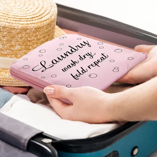 Miniatura 3 de 2 piezas de bolsa de lavandería para viaje, lavable, para ropa sucia, con cordón y cremallera para maleta, 22 x 18 pulgadas (Rosa, Gris, Burbuja)