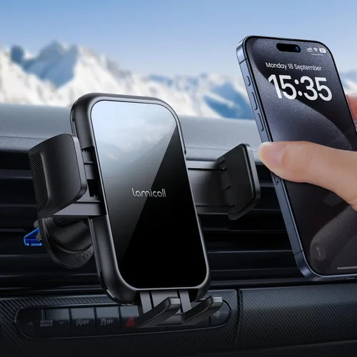 Miniatura 10 de Lamicall 2025 Abrazadera más amplia con gancho de metal Soporte para teléfono de coche con ventilación [Compatible con fundas gruesas] Soportes