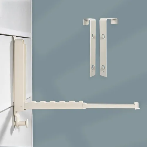 Miniatura 9 de Escurridor de ropa plegable con 3 soportes para montaje sobre la puerta y la pared, estante de metal para secadora de ropa con barra retráctil