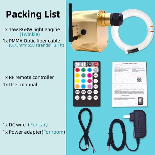 Miniatura 5 de Luces parpadeantes de fibra óptica RGBW sincronización de música 16 W Bluetooth APP Control Star Kit de luz de techo para el hogar