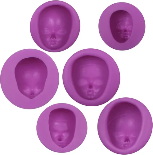 Miniatura 9 de Moldes de silicona para fondant, 6 paquetes de moldes de silicona de chocolate para cara de bebé, arcilla polimérica, muñeca, cara de elfo