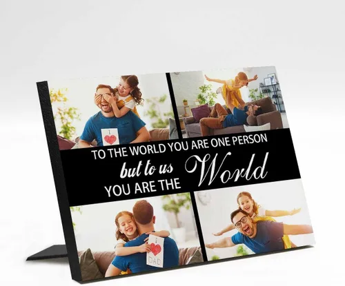Miniatura 9 de InterestPrint Panel de fotos personalizado para papá y nombre para exhibición de mesa Daddy to Us You're the World, marco de fotos personalizado