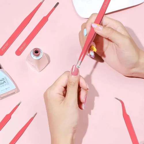 Miniatura 7 de FEITA Juego de pinzas rosadas de precisión para manualidades, puntas de acero inoxidable mejoradas, curvas, falt Twizers para manualidades, cuentas