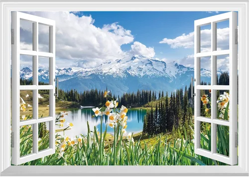 Miniatura 13 de FLFK Adhesivo de Pared de Ventana Falsa - Lagos en la Selva Mural de Pared de Ventana Falsa para Decoración de Pared, Calcomanías de Pared