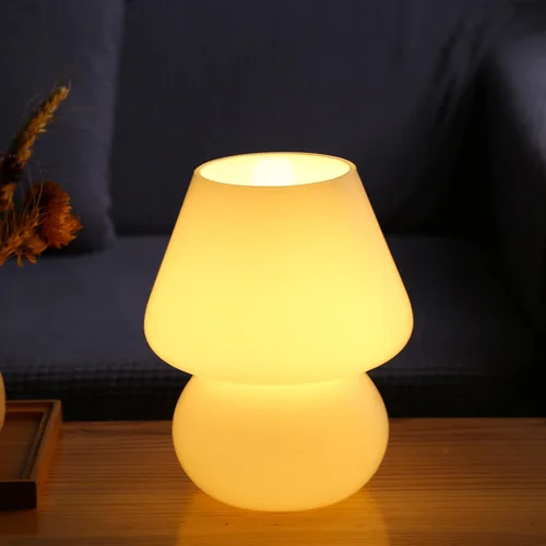 Miniatura 5 de Lámpara de hongo, lámpara de mesa de noche de cristal de hongo, translúcida, estilo Murano vintage, a rayas, pequeña mesita de noche, lámpara
