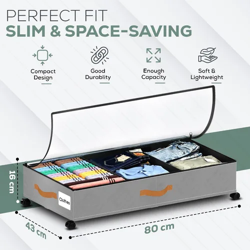 Miniatura 3 de Almacenamiento debajo de la cama con ruedas, paquete de 2 (36L cada uno), organizador de almacenamiento de perfil bajo con ventana transparente, Gris