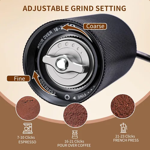Miniatura 3 de Molinillo de café manual, molinillo de café manual con capacidad de 0.88 oz con rebaba cónica de acero inoxidable CNC, ajuste interno ajustable
