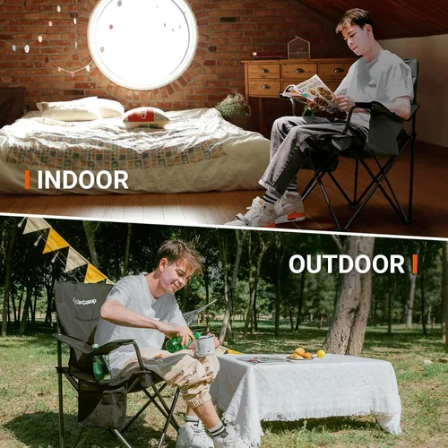 Miniatura 7 de KingCamp Sillones plegables portátiles acolchados para exteriores con portavasos integrado, funda térmica aislada y bolsillo de almacenamiento Negro