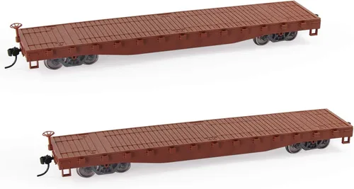 Miniatura 11 de Evemodel C8741 2pcs HO Scale 1:87 52' Transportador plano de coche plano 52 pies Modelo Tren Contenedor de transporte de carga Coche (amarillo)
