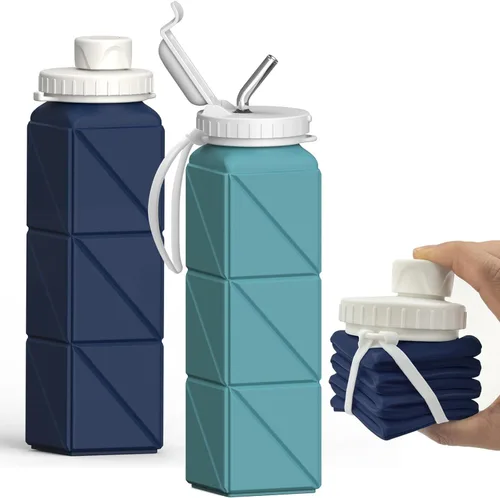 Miniatura 12 de BEAUTAIL Botellas de agua plegables de 20.6 onzas, botella de agua portátil plegable de silicona, ligera, reutilizable, a prueba de fugas