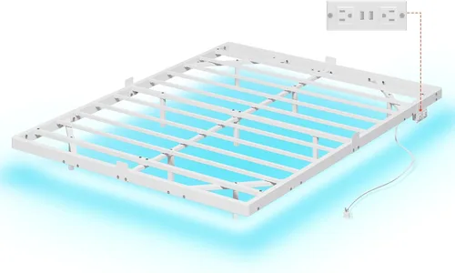 Miniatura 9 de WLIVE Base de cama flotante tamaño Queen, plataforma de metal resistente de 1500 libras con luz LED y estación de carga, no necesita somier, fácil