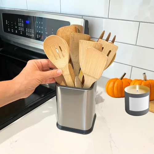 Miniatura 4 de Evelots Soporte para utensilios de cocina, acero inoxidable, organizador de herramientas de cocina para encimera, almacena 15 cucharas, espátulas